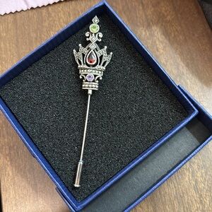 Silver Crown Brooch with Gem Accents